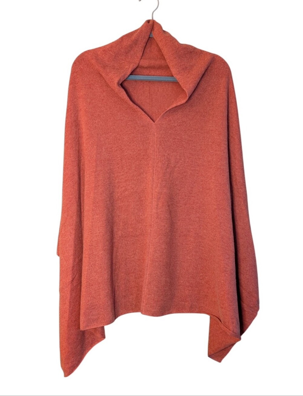 Handmade Cashmere Poncho Nepal Burnt Orange Draped Cowl Neck Cape OS Terracotta